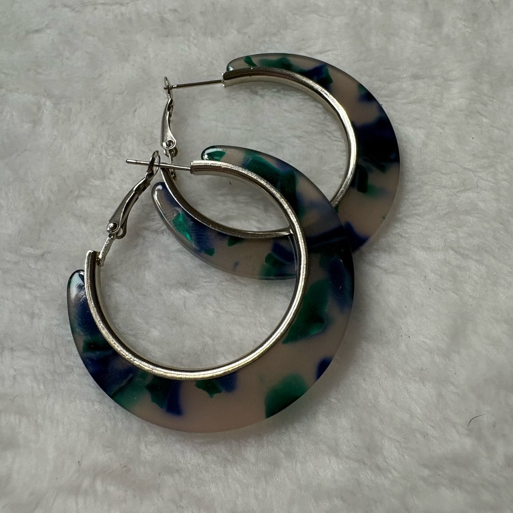 Source Unknown Green and Blue Hoop Earrings